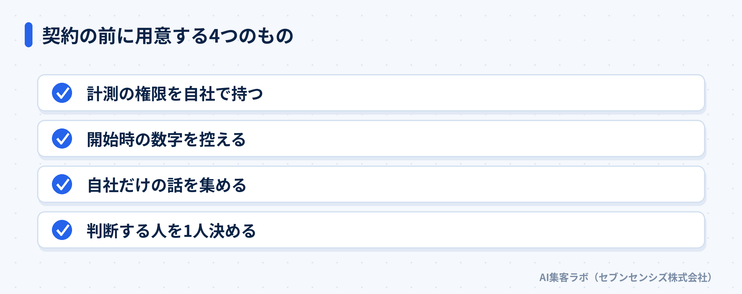 契約の前に用意する4つのものを並べたチェックリスト