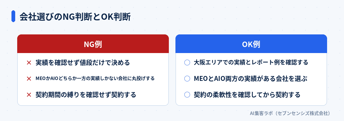 会社選びのNG判断とOK判断を示した図