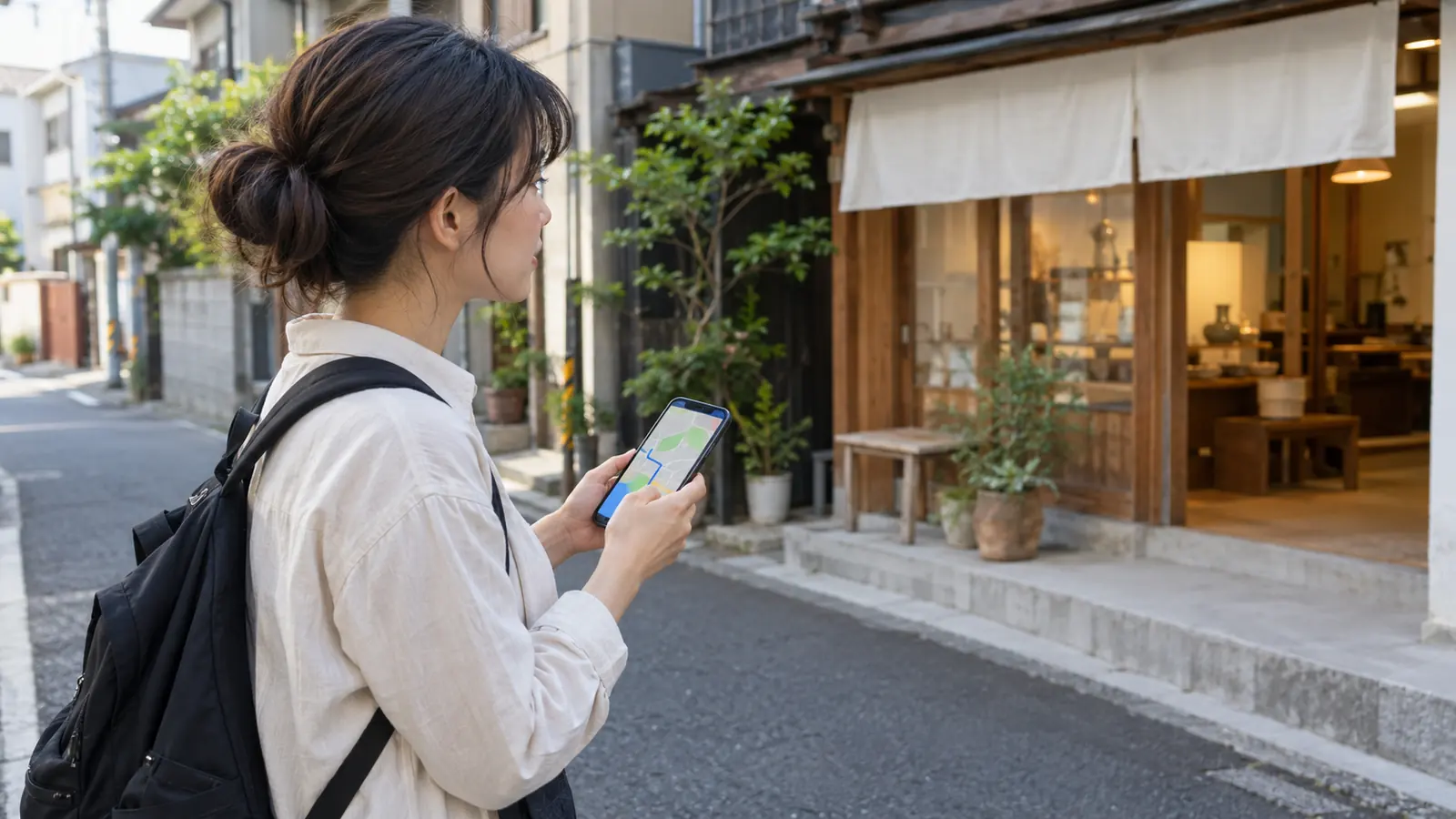 地図アプリで店を探す人のイメージ